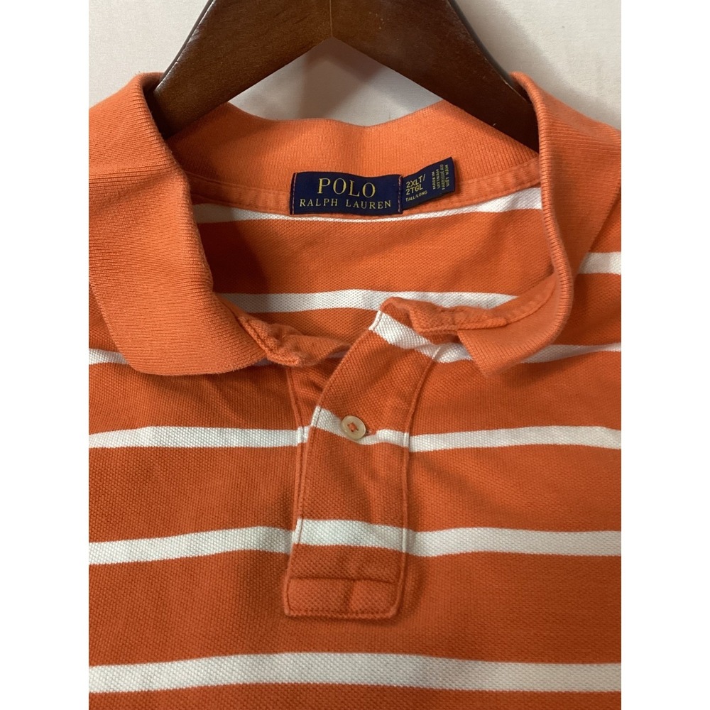 Polo‎ Ralph Lauren Mens Polo Shirt Orange White Striped Short Sleeve Casual Top - Picture 9 of 15